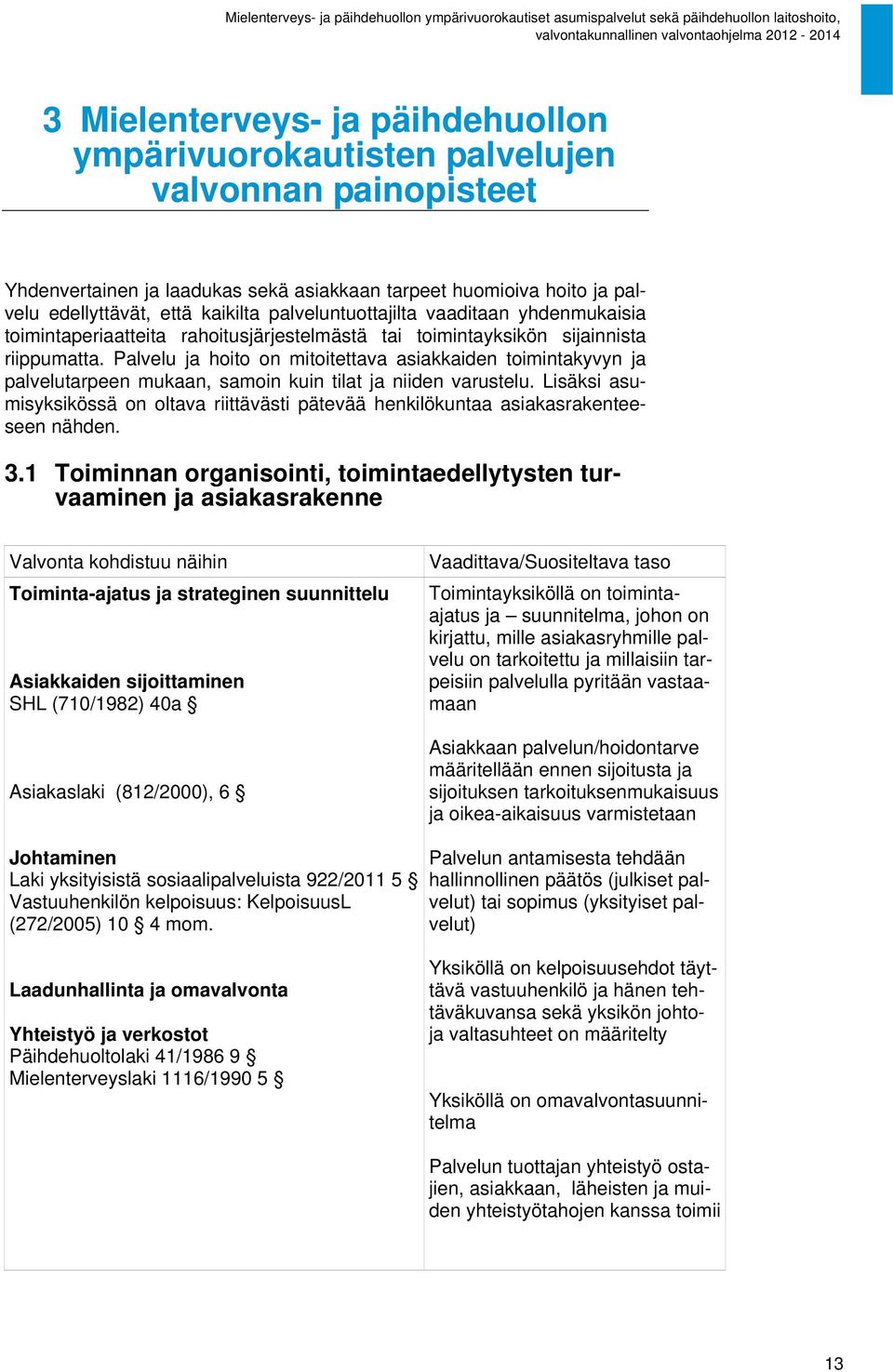 Palvelu ja hoito on mitoitettava asiakkaiden toimintakyvyn ja palvelutarpeen mukaan, samoin kuin tilat ja niiden varustelu.