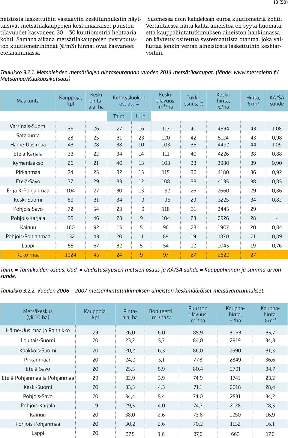 Vertailtaessa näitä kahta aineistoa on syytä huomata, että kauppahintatutkimuksen aineiston hankinnassa on käytetty ositettua systemaattista otantaa, joka vaikuttaa jonkin verran aineistosta