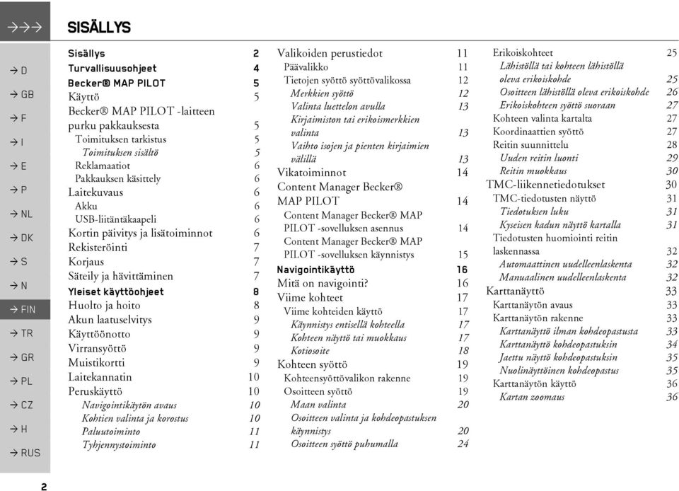 laatuselvitys 9 Käyttöönotto 9 Virransyöttö 9 Muistikortti 9 Laitekannatin 10 Peruskäyttö 10 Navigointikäytön avaus 10 Kohtien valinta ja korostus 10 Paluutoiminto 11 Tyhjennystoiminto 11 Valikoiden