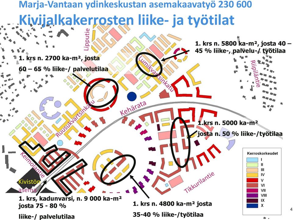 5800 ka-m², josta 40 45 % liike-, palvelu-/ työtilaa 1.krs n. 5000 ka-m² josta n.