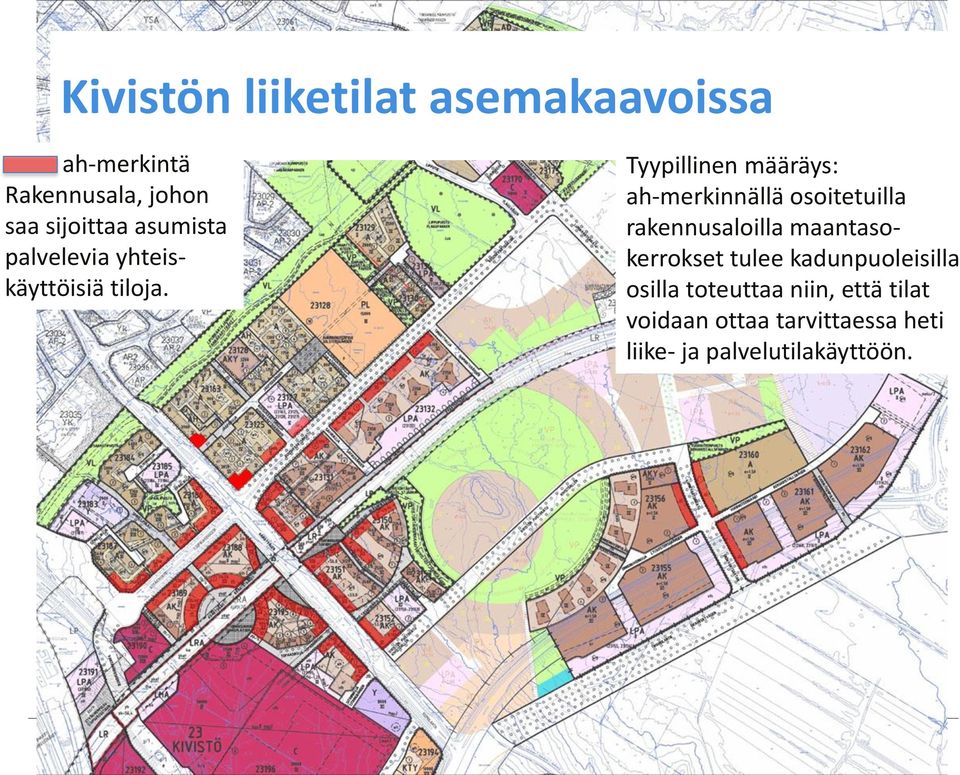 Tyypillinen määräys: ah-merkinnällä osoitetuilla rakennusaloilla maantasokerrokset tulee