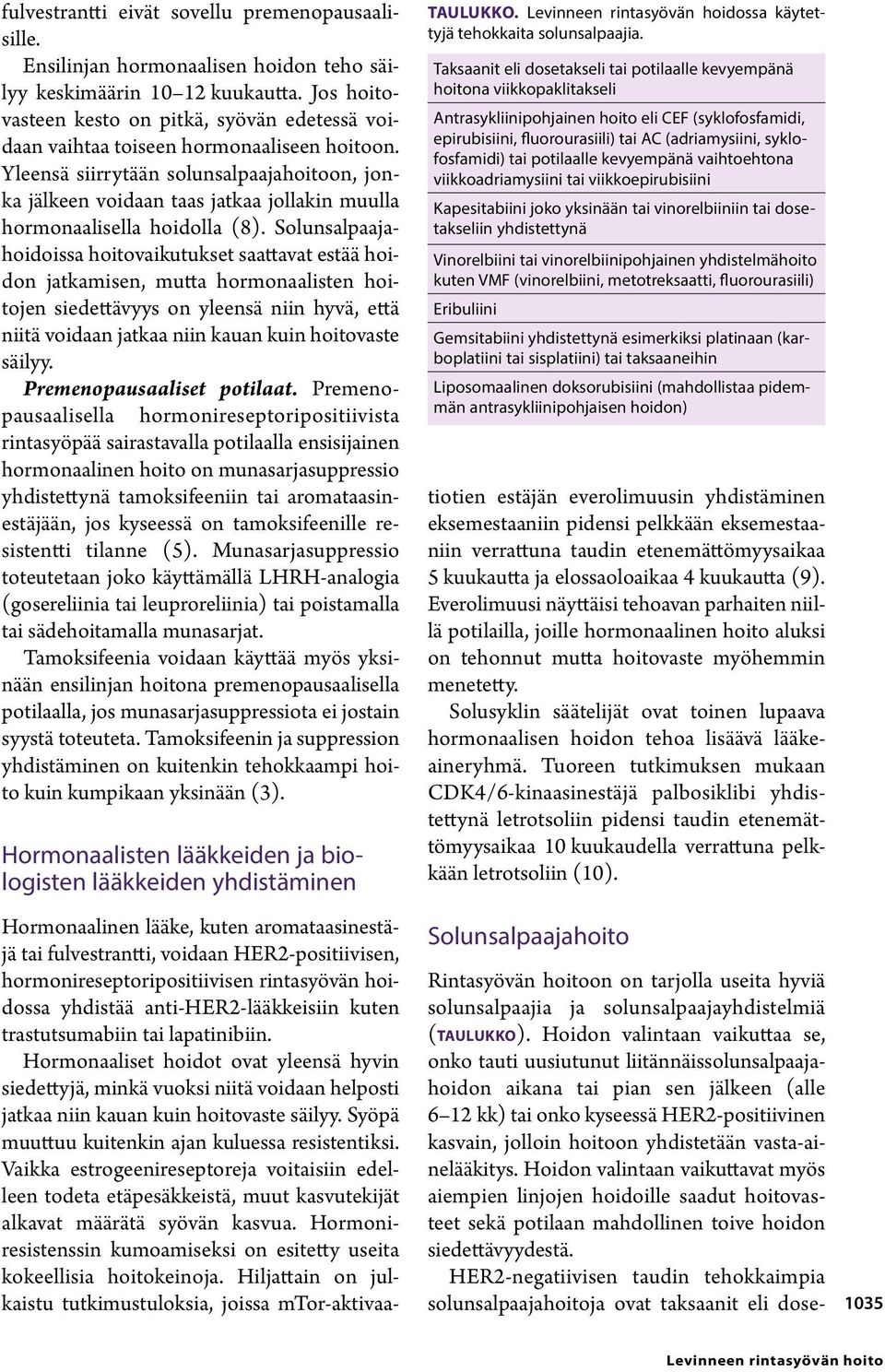 Yleensä siirrytään solunsalpaajahoitoon, jonka jälkeen voidaan taas jatkaa jollakin muulla hormonaalisella hoidolla (8).