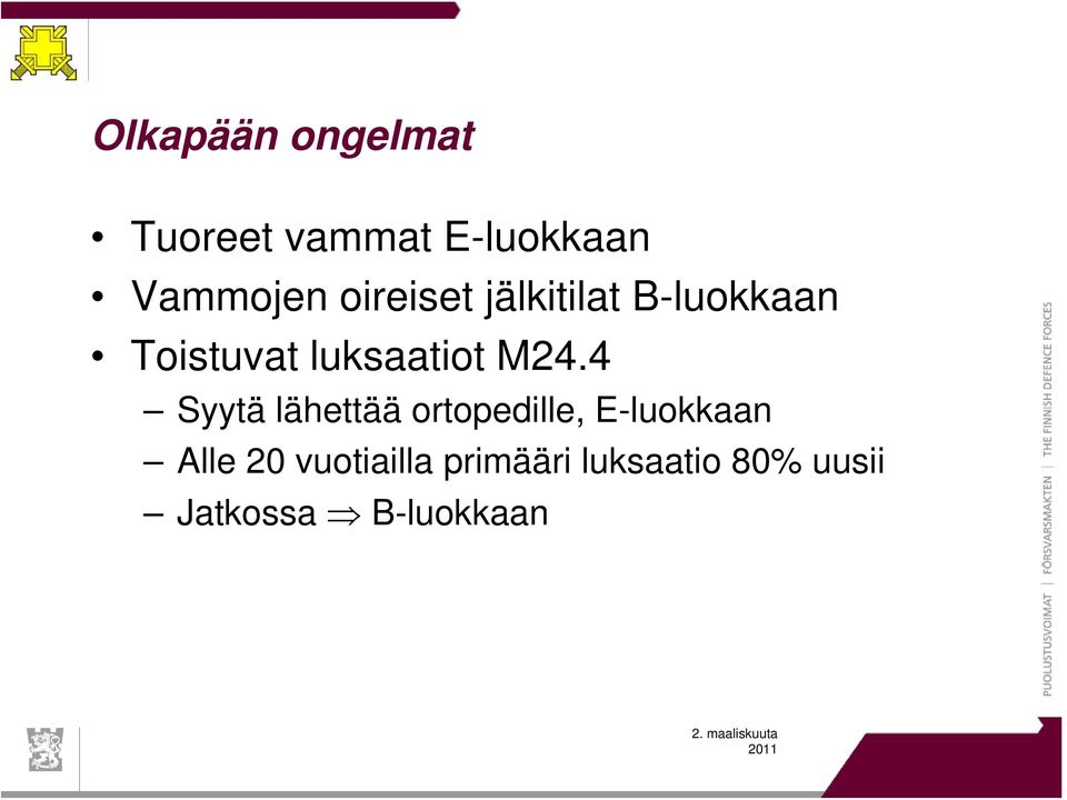 M24.4 Syytä lähettää ortopedille, E-luokkaan Alle 20