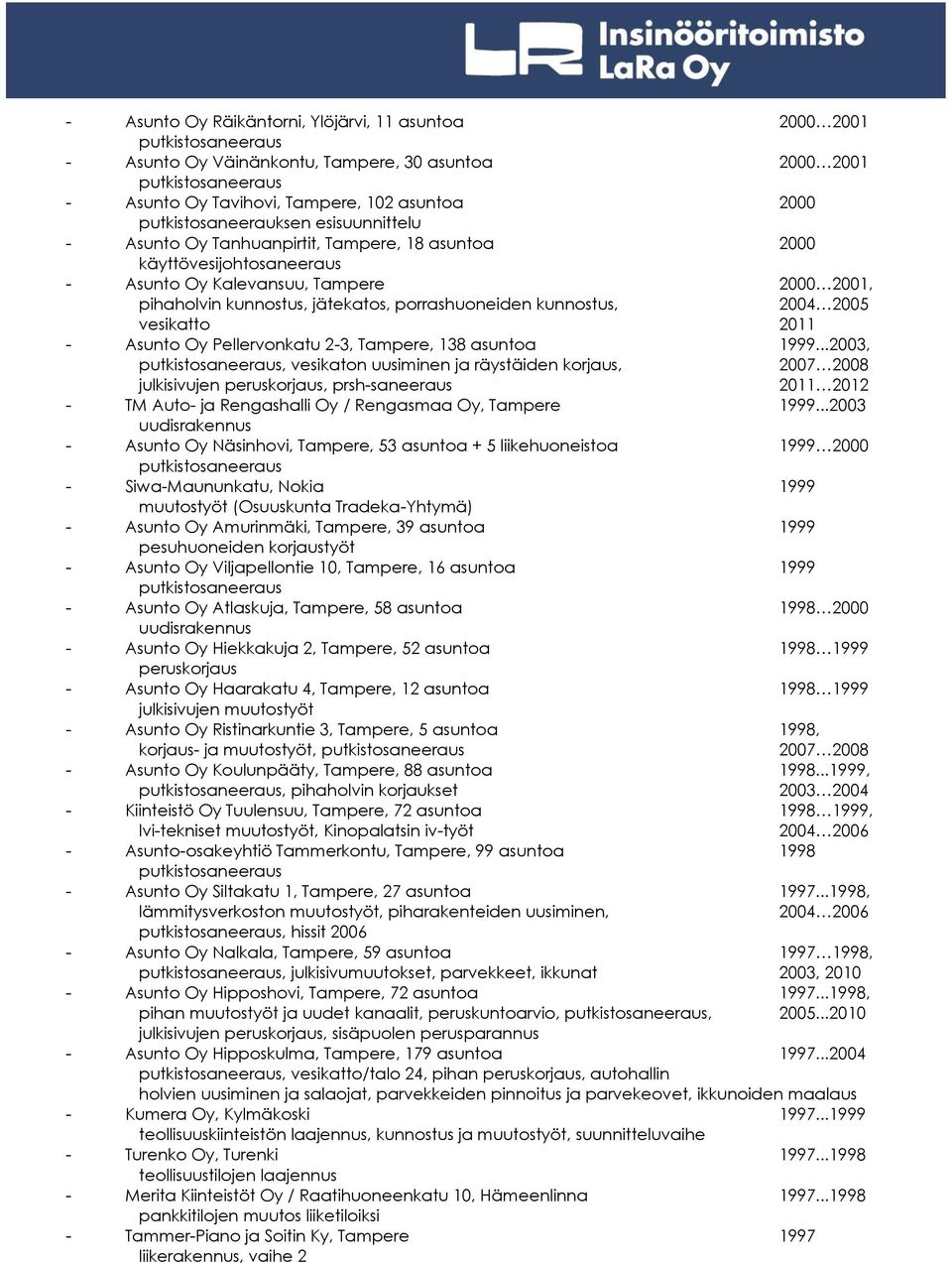 2011 - Asunto Oy Pellervonkatu 2-3, Tampere, 138 asuntoa 1999.