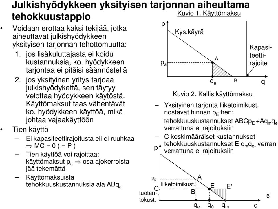 jos yksityinen yritys tarjoaa q a B julkishyödykettä, sen täytyy velottaa hyödykkeen käytöstä. Käyttömaksut taas vähentävät ko.