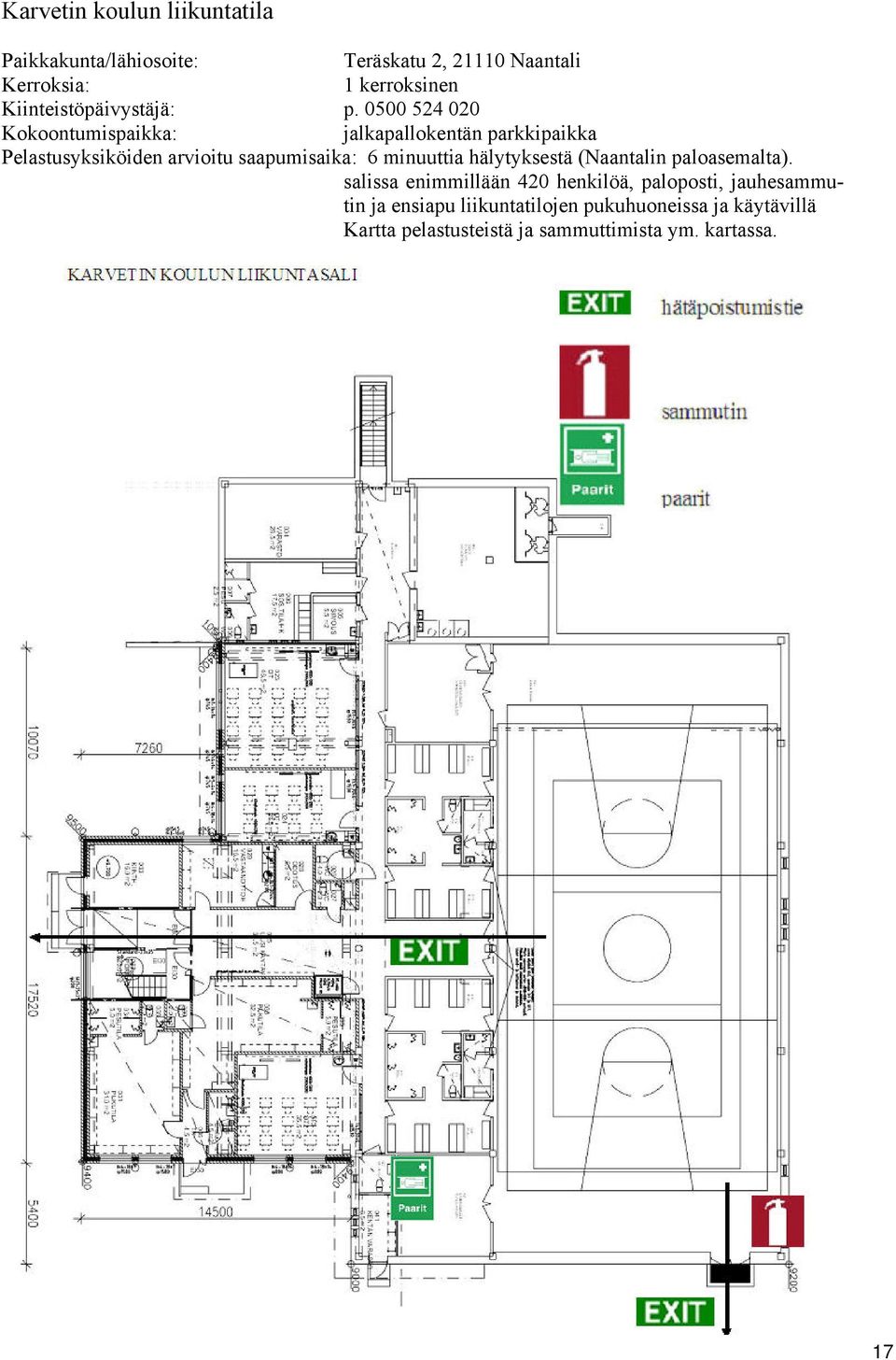 0500 524 020 Kokoontumispaikka: jalkapallokentän parkkipaikka Pelastusyksiköiden arvioitu saapumisaika: 6