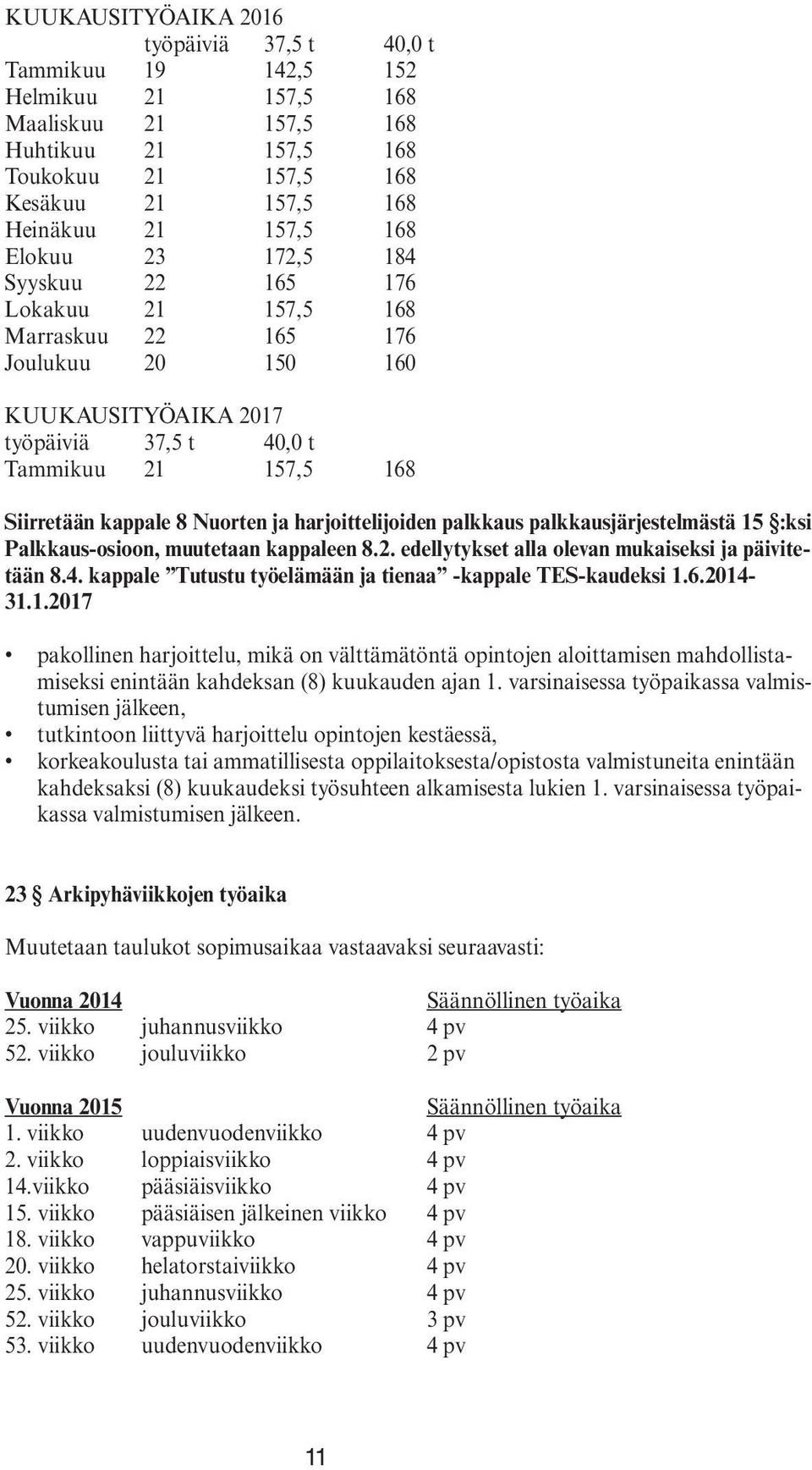 harjoittelijoiden palkkaus palkkausjärjestelmästä 15 :ksi Palkkaus-osioon, muutetaan kappaleen 8.2. edellytykset alla olevan mukaiseksi ja päivitetään 8.4.