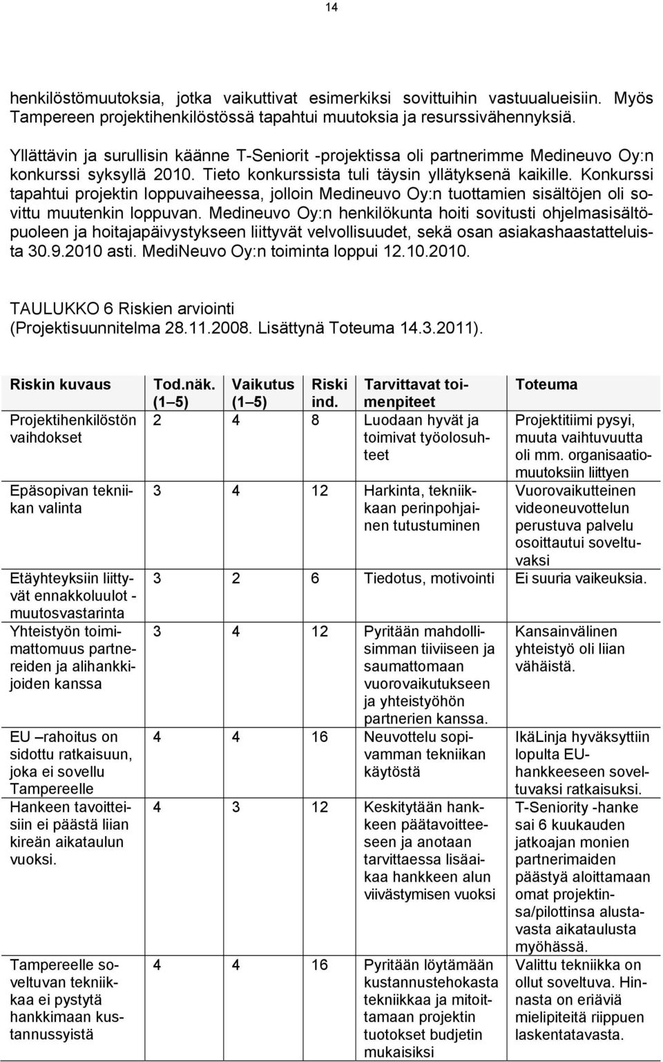 Konkurssi tapahtui projektin loppuvaiheessa, jolloin Medineuvo Oy:n tuottamien sisältöjen oli sovittu muutenkin loppuvan.