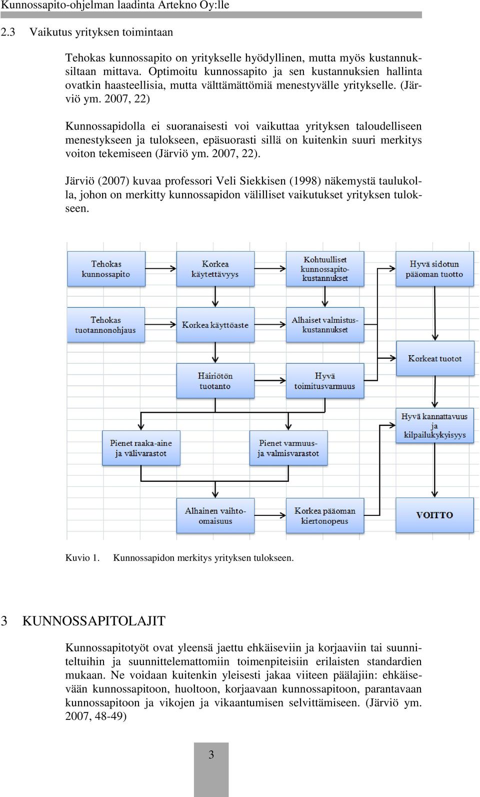 2007, 22) Kunnossapidolla ei suoranaisesti voi vaikuttaa yrityksen taloudelliseen menestykseen ja tulokseen, epäsuorasti sillä on kuitenkin suuri merkitys voiton tekemiseen (Järviö ym. 2007, 22).