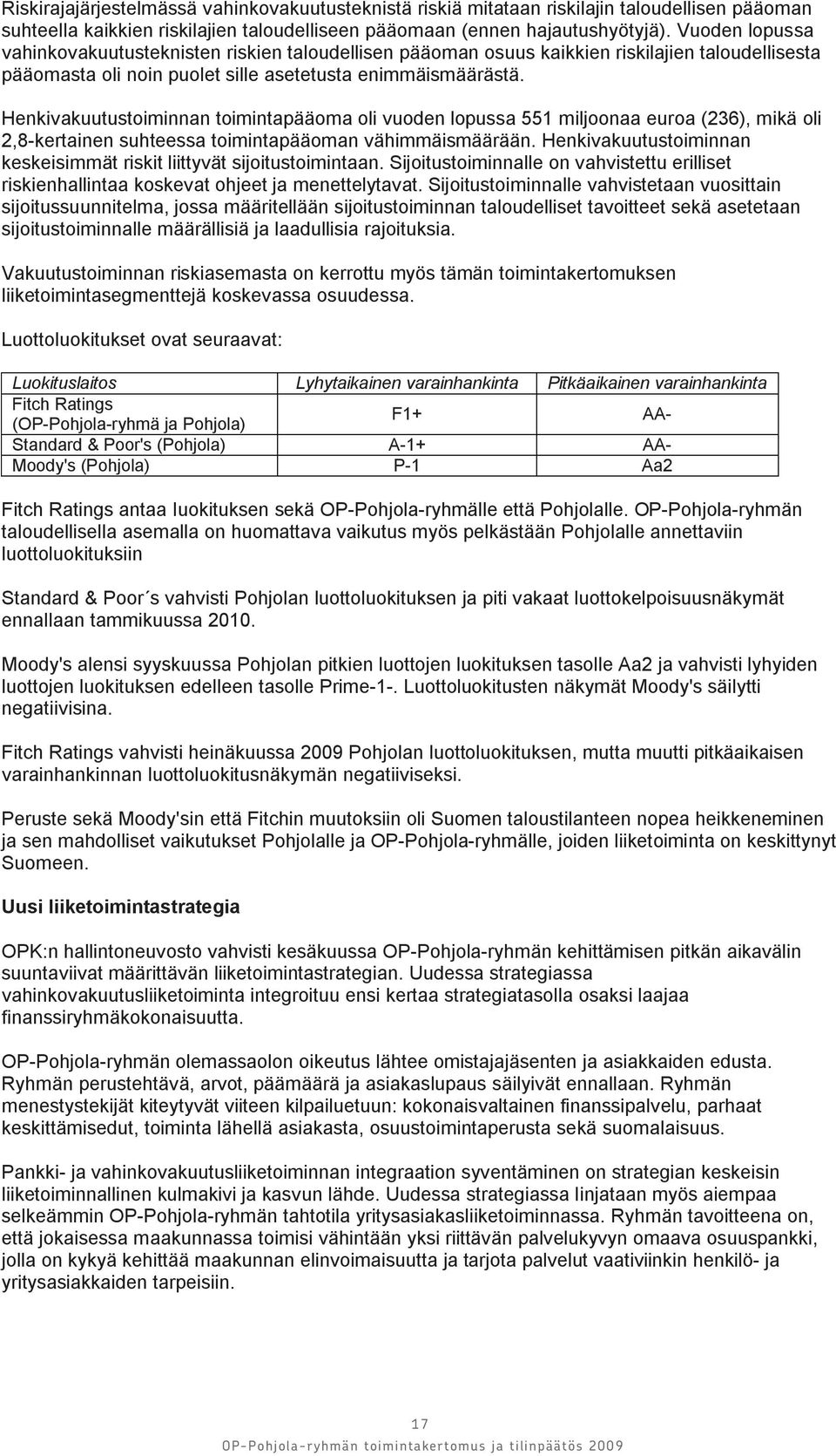 Henkivakuutustoiminnan toimintapääoma oli vuoden lopussa 551 miljoonaa euroa (236), mikä oli 2,8-kertainen suhteessa toimintapääoman vähimmäismäärään.