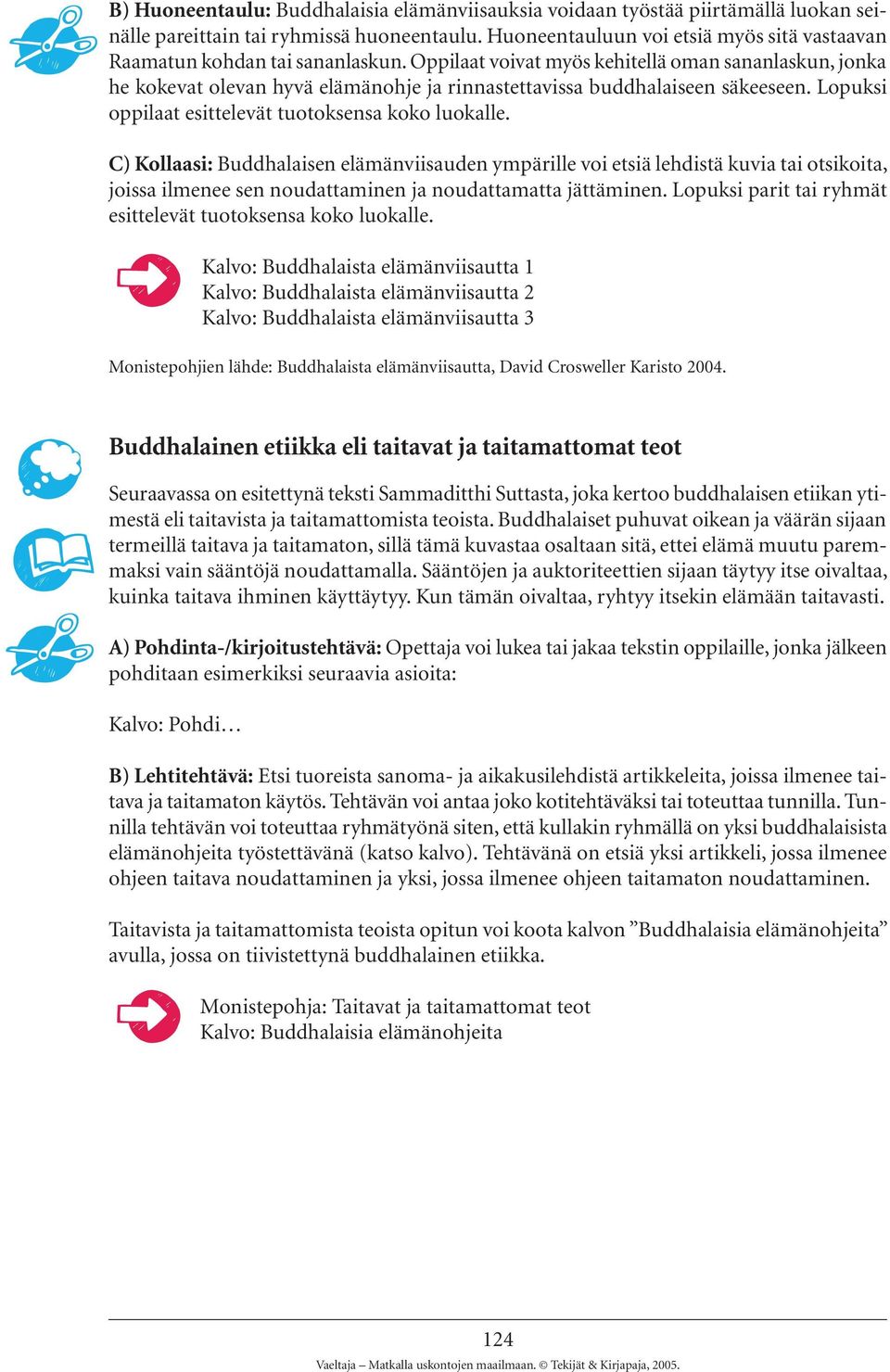 Oppilaat voivat myös kehitellä oman sananlaskun, jonka he kokevat olevan hyvä elämänohje ja rinnastettavissa buddhalaiseen säkeeseen. Lopuksi oppilaat esittelevät tuotoksensa koko luokalle.