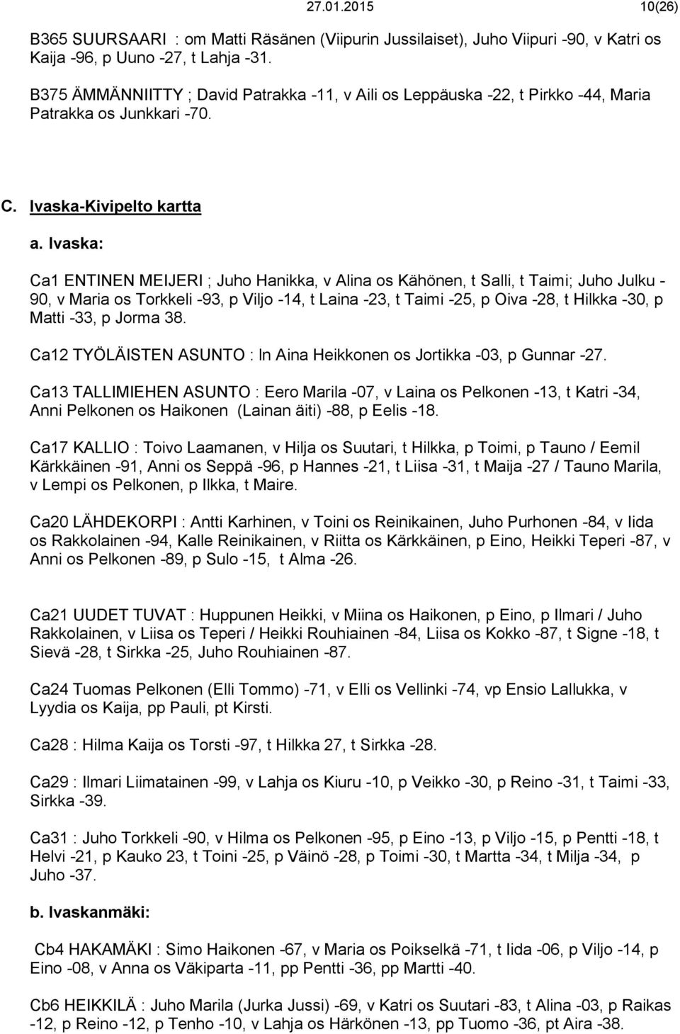 Ivaska: Ca1 ENTINEN MEIJERI ; Juho Hanikka, v Alina os Kähönen, t Salli, t Taimi; Juho Julku - 90, v Maria os Torkkeli -93, p Viljo -14, t Laina -23, t Taimi -25, p Oiva -28, t Hilkka -30, p Matti