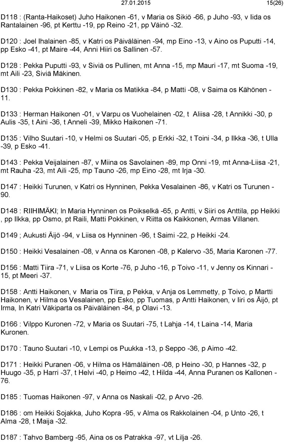 D128 : Pekka Puputti -93, v Siviä os Pullinen, mt Anna -15, mp Mauri -17, mt Suoma -19, mt Aili -23, Siviä Mäkinen.