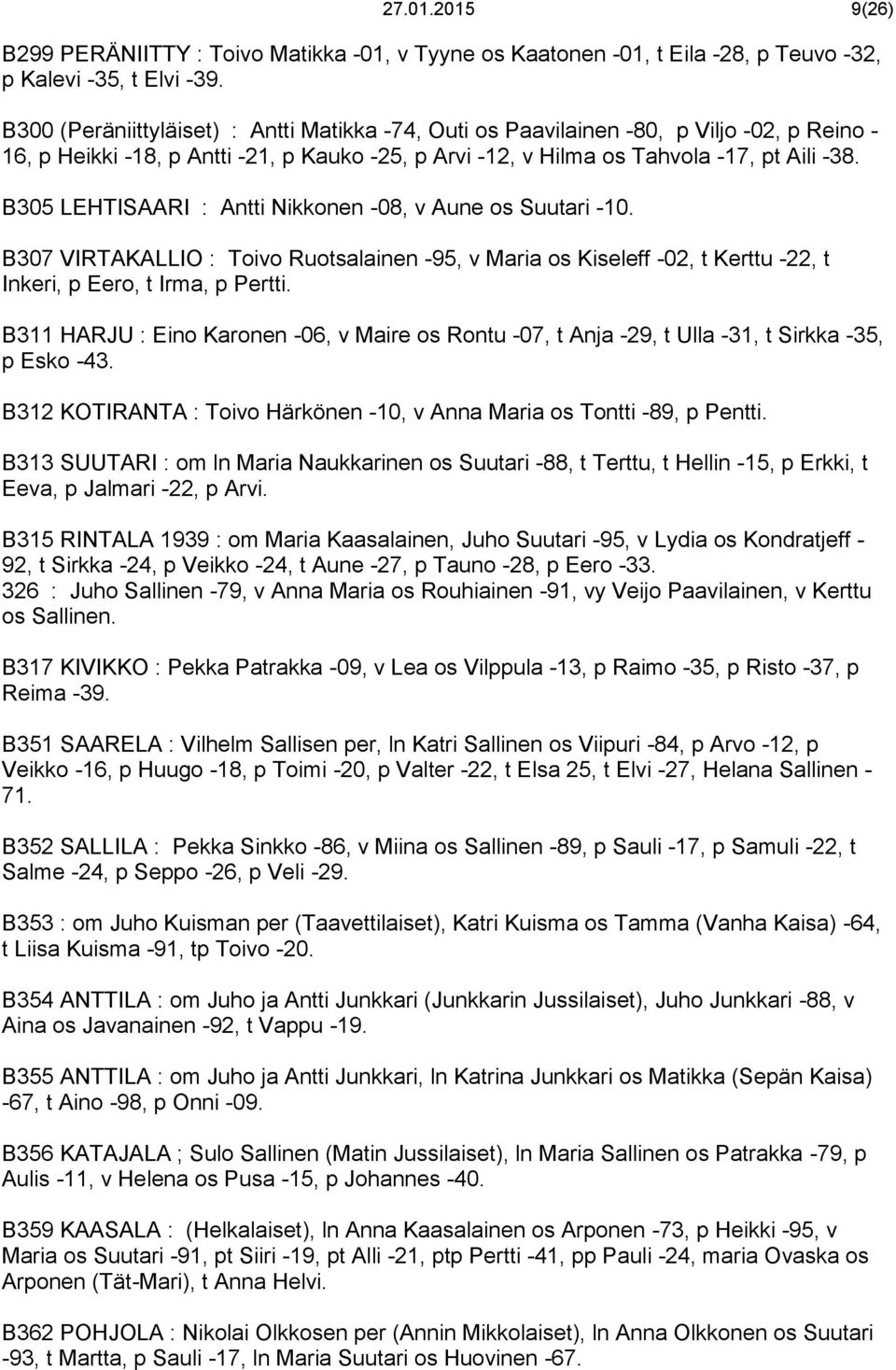 B305 LEHTISAARI : Antti Nikkonen -08, v Aune os Suutari -10. B307 VIRTAKALLIO : Toivo Ruotsalainen -95, v Maria os Kiseleff -02, t Kerttu -22, t Inkeri, p Eero, t Irma, p Pertti.