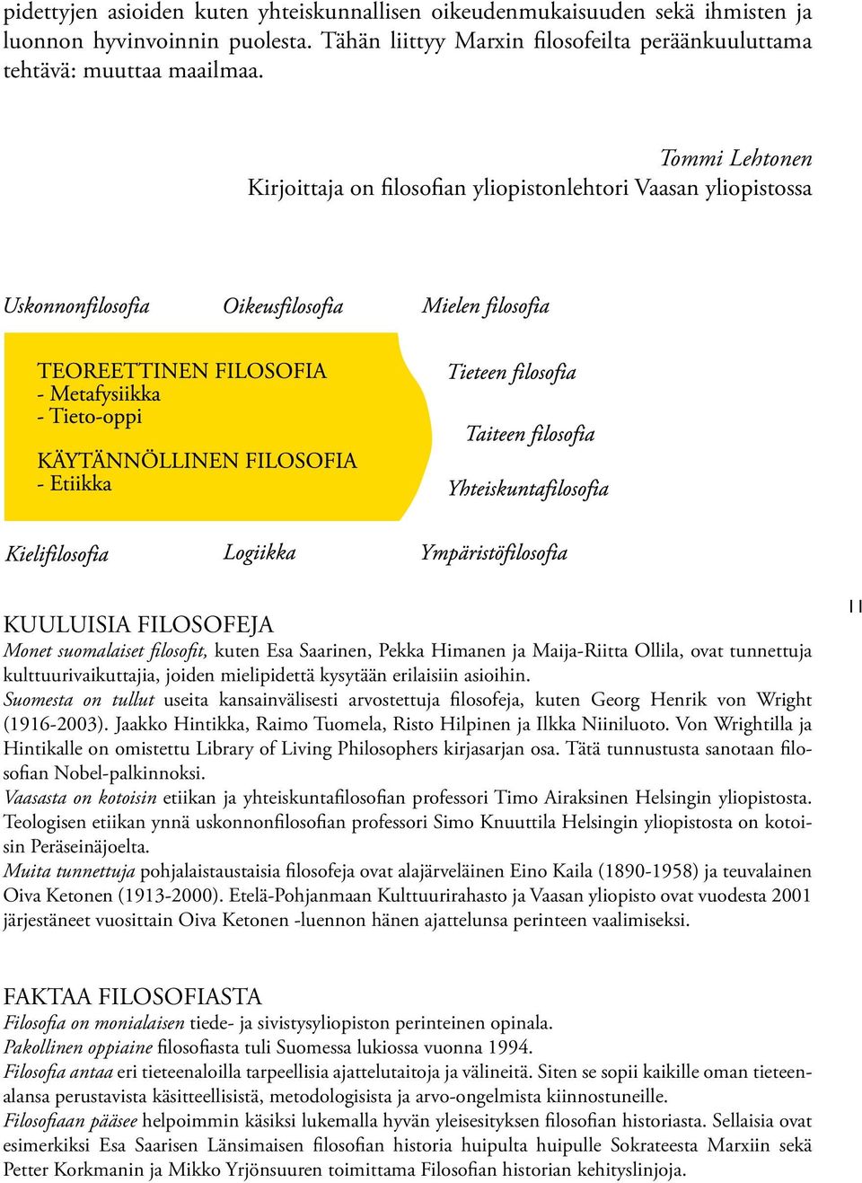 tunnettuja kulttuurivaikuttajia, joiden mielipidettä kysytään erilaisiin asioihin. Suomesta on tullut useita kansainvälisesti arvostettuja filosofeja, kuten Georg Henrik von Wright (1916-2003).