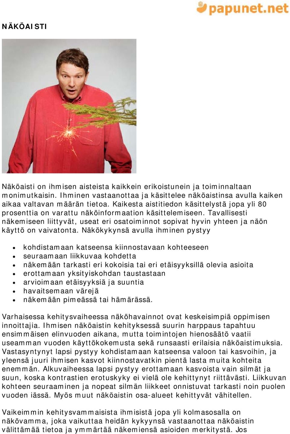 Tavallisesti näkemiseen liittyvät, useat eri osatoiminnot sopivat hyvin yhteen ja näön käyttö on vaivatonta.