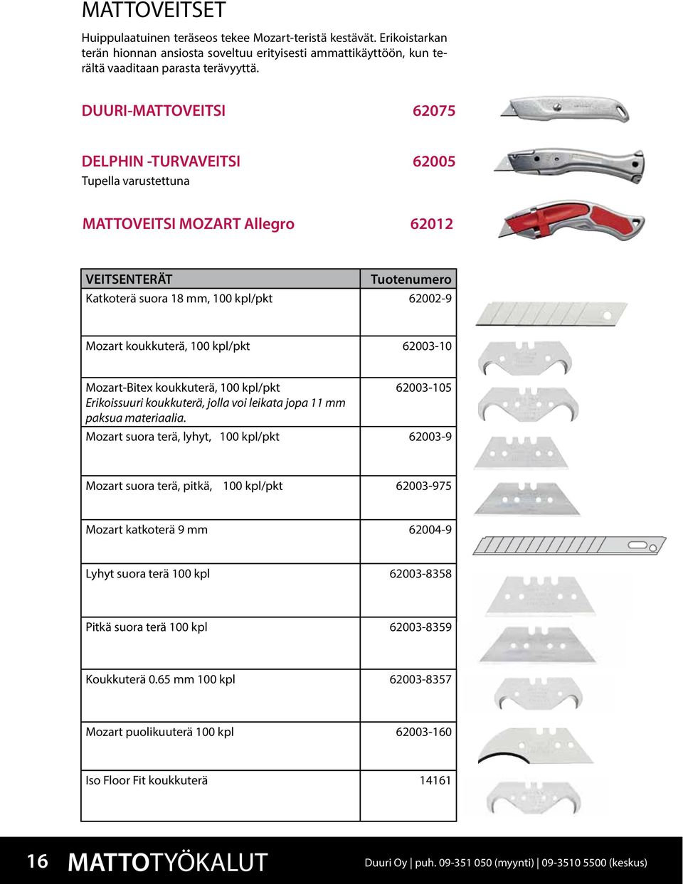 62003-10 Mozart-Bitex koukkuterä, 100 kpl/pkt 62003-105 Erikoissuuri koukkuterä, jolla voi leikata jopa 11 mm paksua materiaalia.