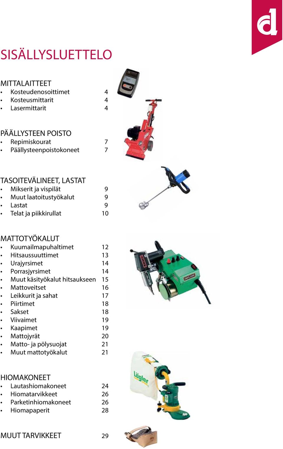 Hitsaussuuttimet 13 Urajyrsimet 14 Porrasjyrsimet 14 Muut käsityökalut hitsaukseen 15 Mattoveitset 16 Leikkurit ja sahat 17 Piirtimet 18 Sakset 18 Viivaimet