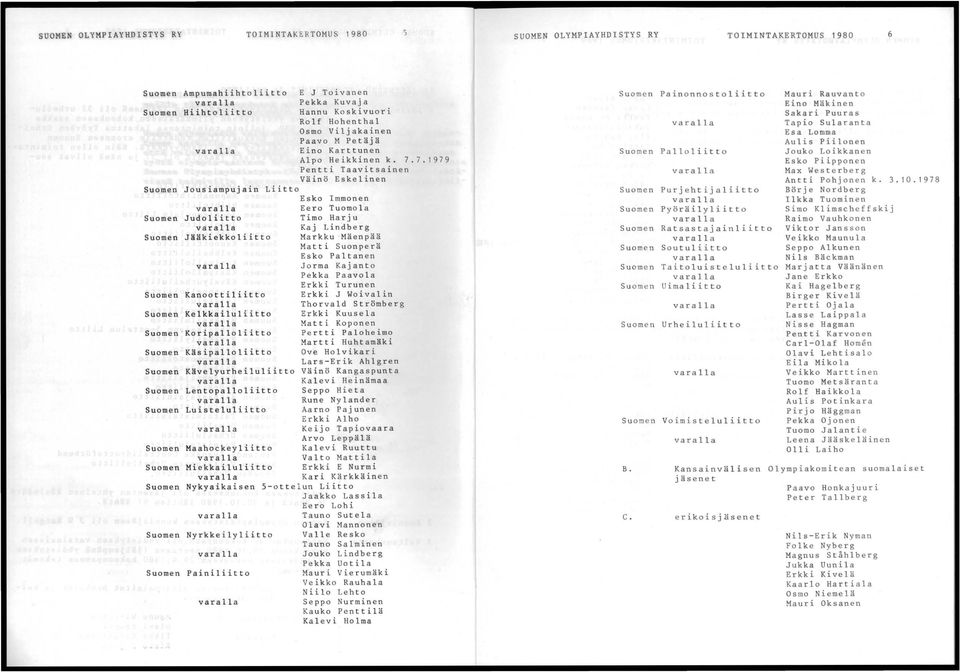 7. 1979 Pentti Taavitsainen Väinö Eskelinen Suomen Jousiampujain Liitto Esko Immonen Eero Tuomola Suomen Judoliitto Timo Harju Kaj Lindberg Suomen Jääkiekkoliitto Markku ' Mäenpää Matti Suonperä Esko