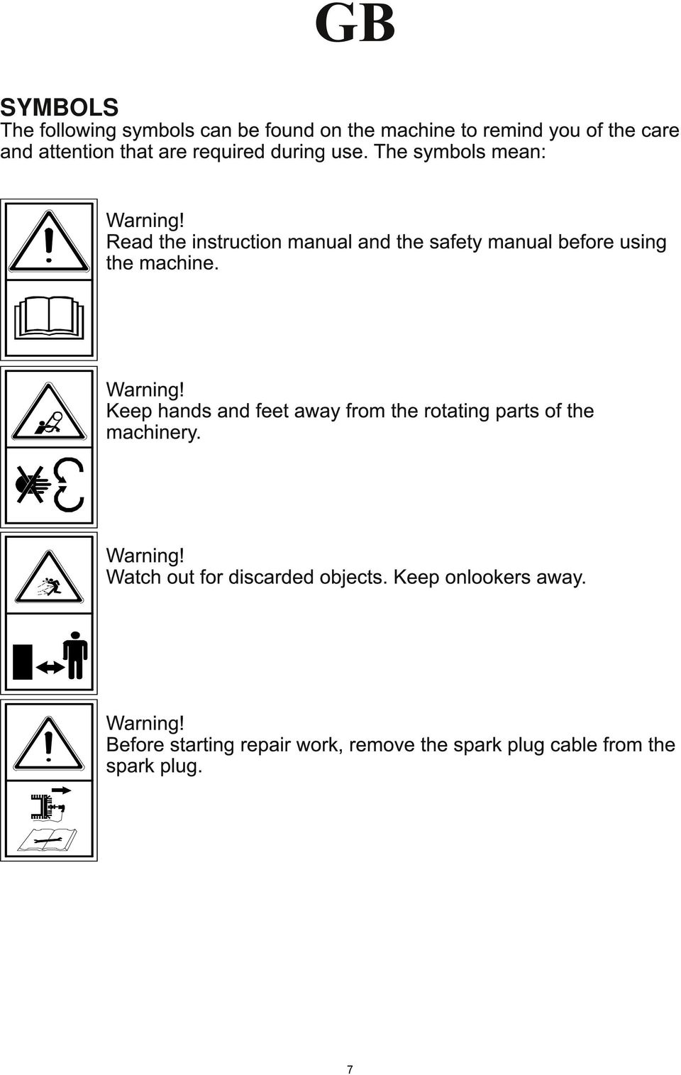 Read the instruction manual and the safety manual before using the machine. Warning!