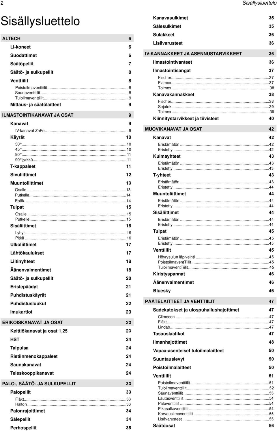 ..13 Putkelle...14 Epäk...14 Tulpat 15 Osalle...15 Putkelle...15 Sisäliittimet 16 Lyhyt...16 Pitkä.