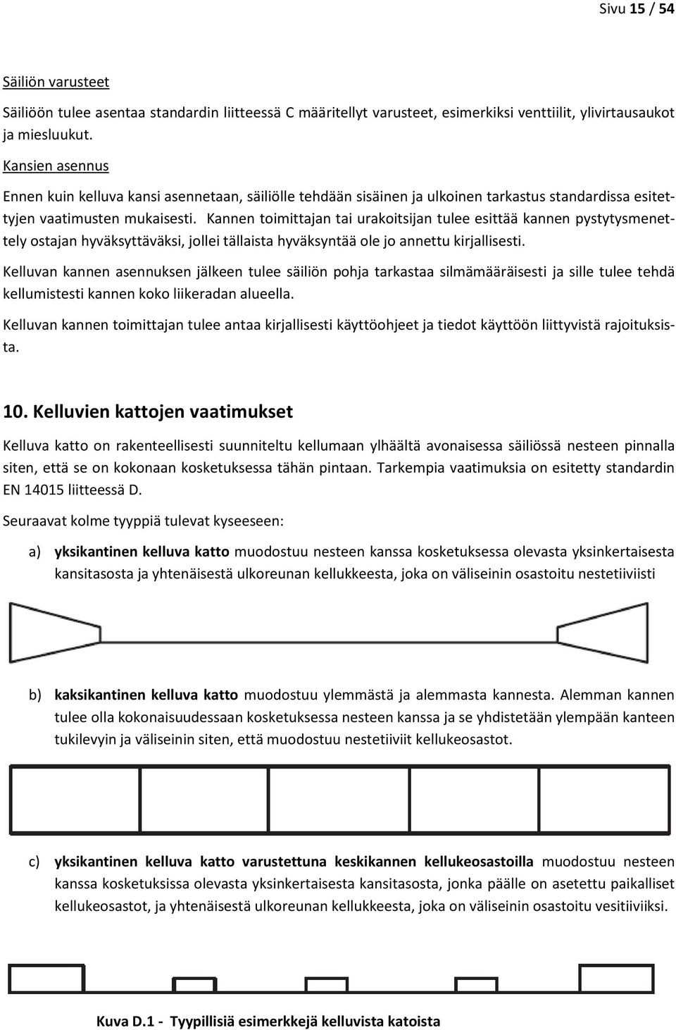 Kannen toimittajan tai urakoitsijan tulee esittää kannen pystytysmenettely ostajan hyväksyttäväksi, jollei tällaista hyväksyntää ole jo annettu kirjallisesti.