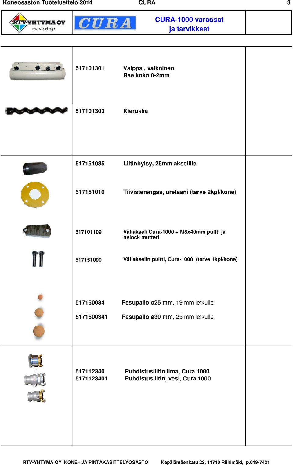 Cura-1000 + M8x40mm pultti ja nylock mutteri 517151090 Väliakselin pultti, Cura-1000 (tarve 1kpl/kone) 517160034 5171600341