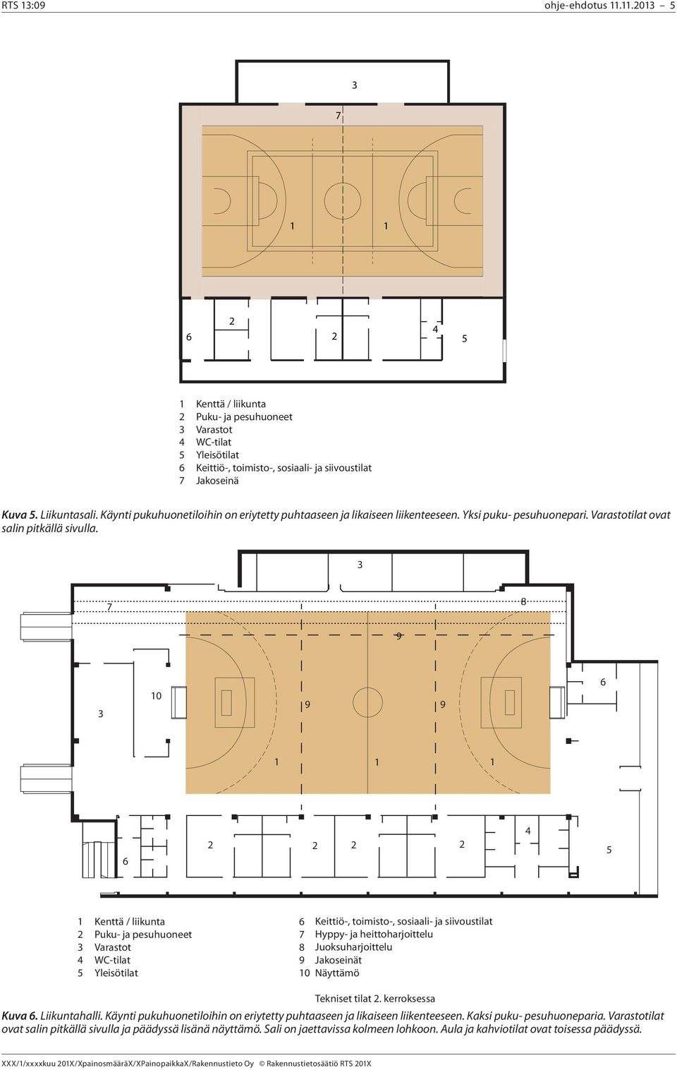 7 8 9 0 9 9 4 4 Kenttä / liikunta Puku- ja pesuhuoneet Varastot WC-tilat Yleisötilat Keittiö-, toimisto-, sosiaali- ja siivoustilat 7 Hyppy- ja heittoharjoittelu 8 Juoksuharjoittelu 9 Jakoseinät 0