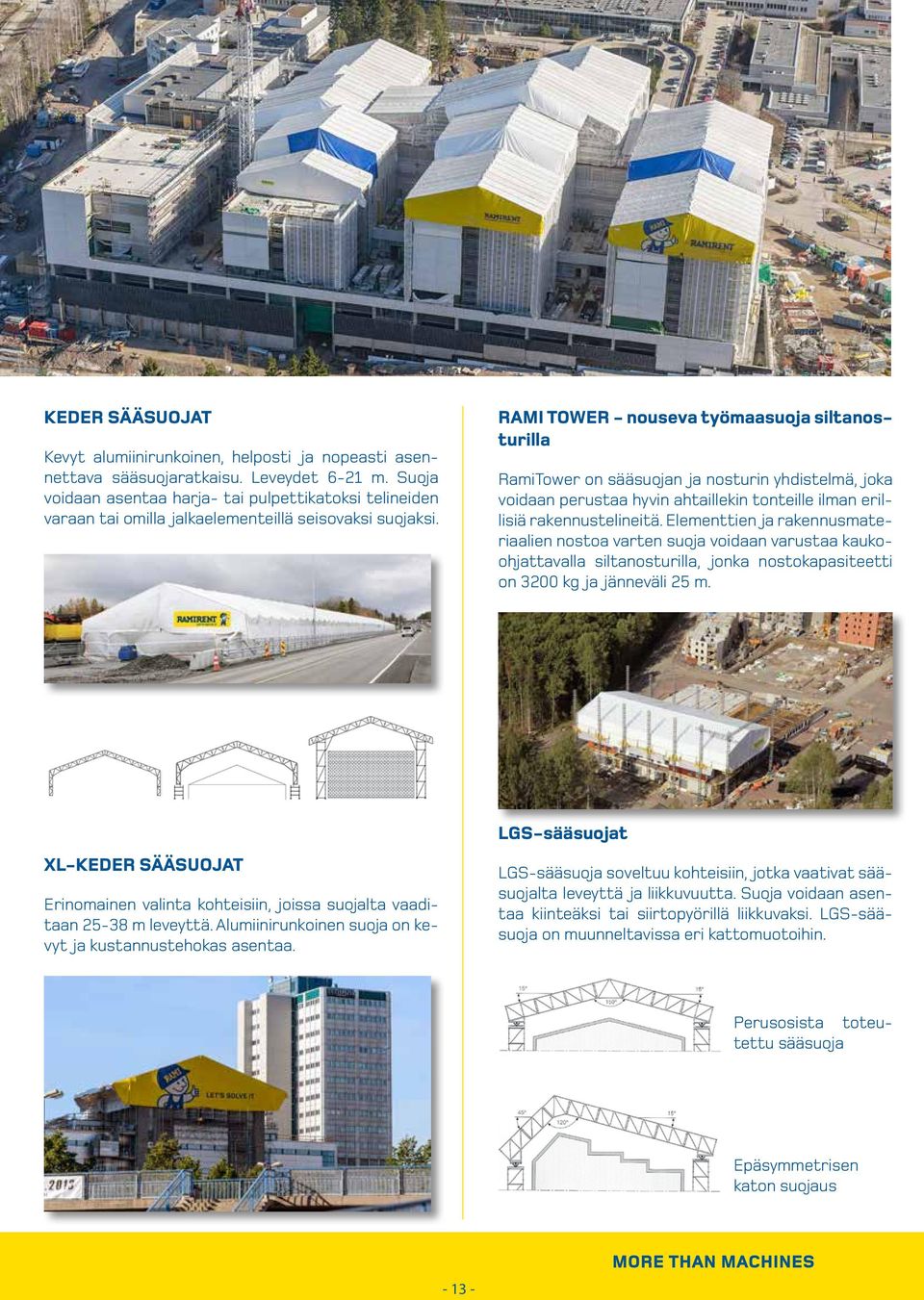 RAMI TOWER - nouseva työmaasuoja siltanosturilla RamiTower on sääsuojan ja nosturin yhdistelmä, joka voidaan perustaa hyvin ahtaillekin tonteille ilman erillisiä rakennustelineitä.