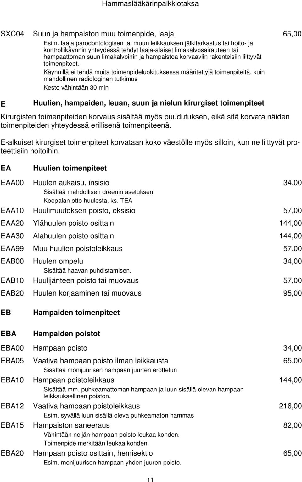 korvaaviin rakenteisiin liittyvät toimenpiteet.