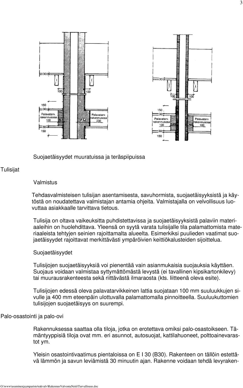 Yleensä on syytä varata tulisijalle tila palamattomista materiaaleista tehtyjen seinien rajoittamalta alueelta.