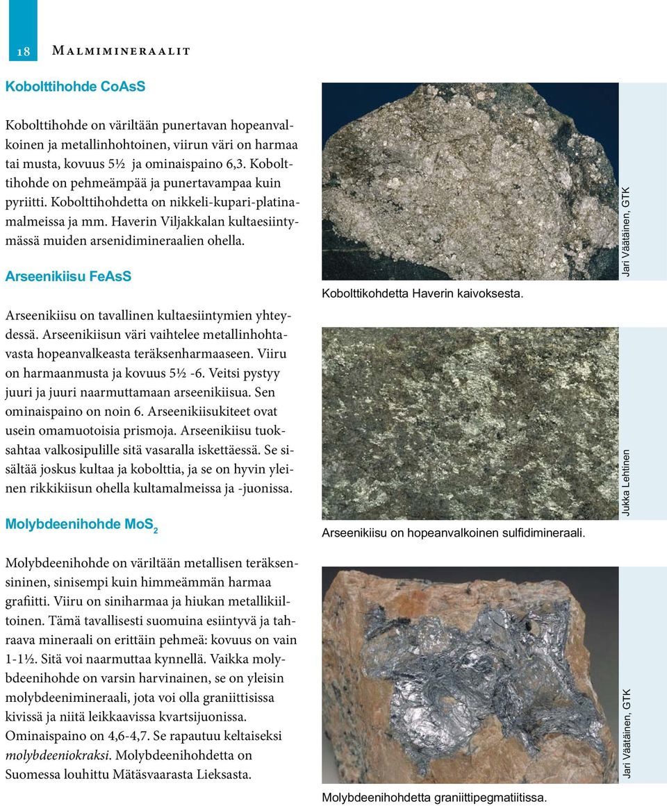 Arseenikiisu on tavallinen kultaesiintymien yhteydessä. Arseenikiisun väri vaihtelee metallinhohtavasta hopeanvalkeasta teräksenharmaaseen. Viiru on harmaanmusta ja kovuus 5½ -6.