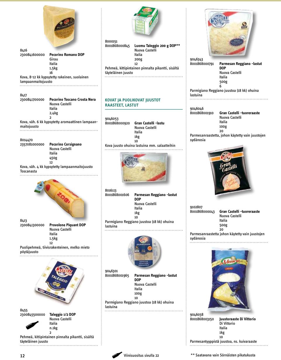 kk kypsytetty lampaanmaitojuusto Toscanasta 8000 800880008 Luomu Taleggio 00 g DOP** 00g Pehmeä, kittipintainen pinnalta pikantti, sisältä täyteläinen juusto Kovat ja puolikovat juustot raasteet,