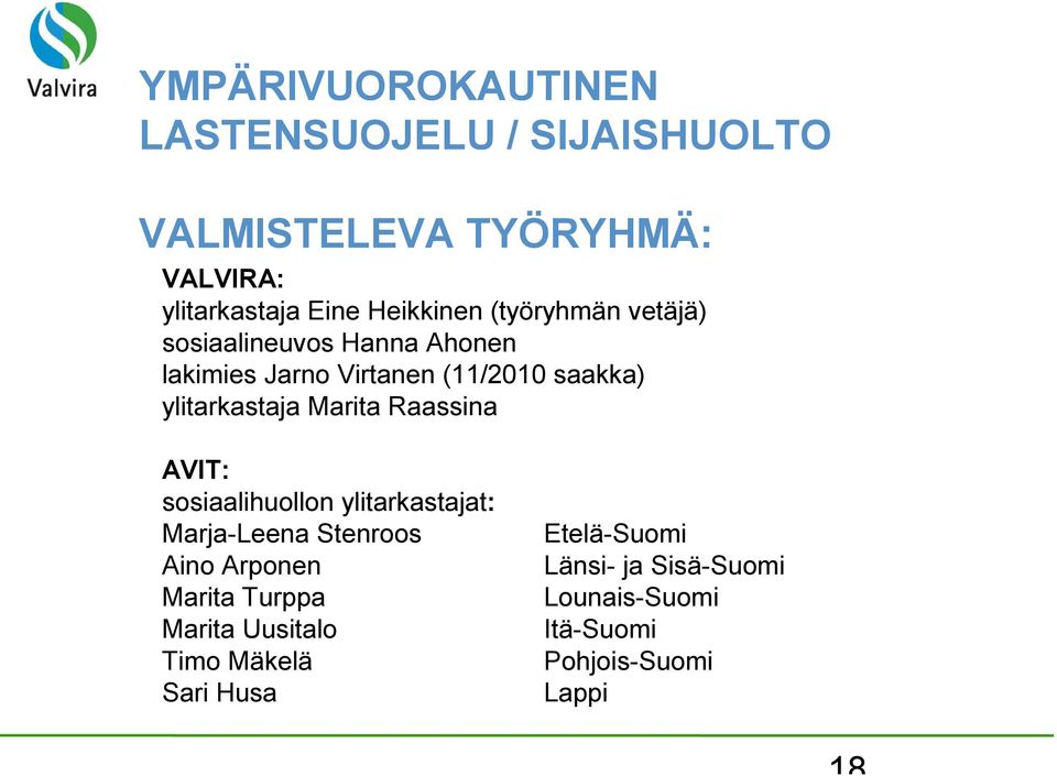 ylitarkastaja Marita Raassina AVIT: sosiaalihuollon ylitarkastajat: Marja-Leena Stenroos Aino Arponen