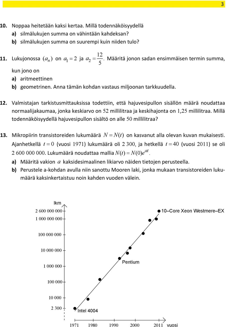 Valmistajan tarkistusmittauksissa todettiin, että hajuvesipullon sisällön määrä noudattaa normaalijakaumaa, jonka keskiarvo on 52 millilitraa ja keskihajonta on 1,25 millilitraa.