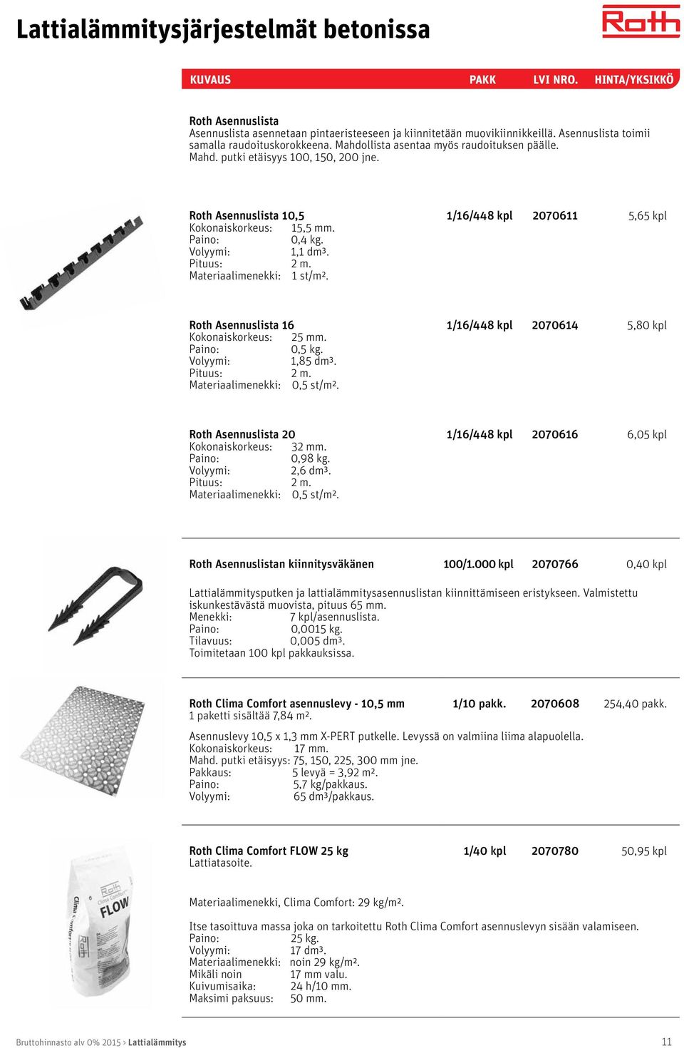 Materiaalimenekki: 1 st/m². 1/16/448 kpl 2070611 5,65 kpl Roth Asennuslista 16 Kokonaiskorkeus: 25 mm. 0,5 kg. Volyymi: 1,85 dm³. Pituus: 2 m. Materiaalimenekki: 0,5 st/m².