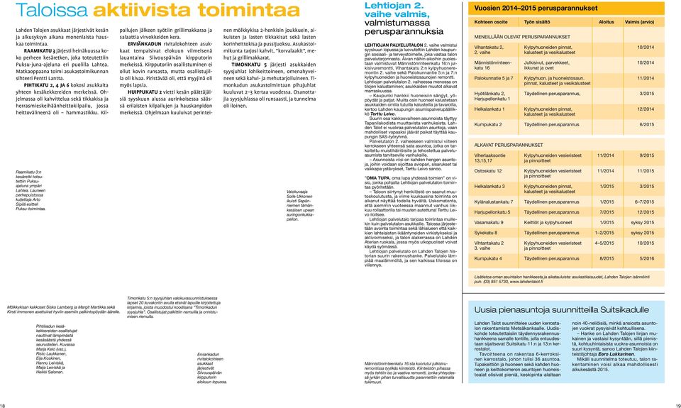 RAAMIKATU 3 järjesti heinäkuussa koko perheen kesäretken, joka toteutettiin Puksu-juna-ajeluna eri puolilla Lahtea. Matkaoppaana toimi asukastoimikunnan sihteeri Pentti Lantta.