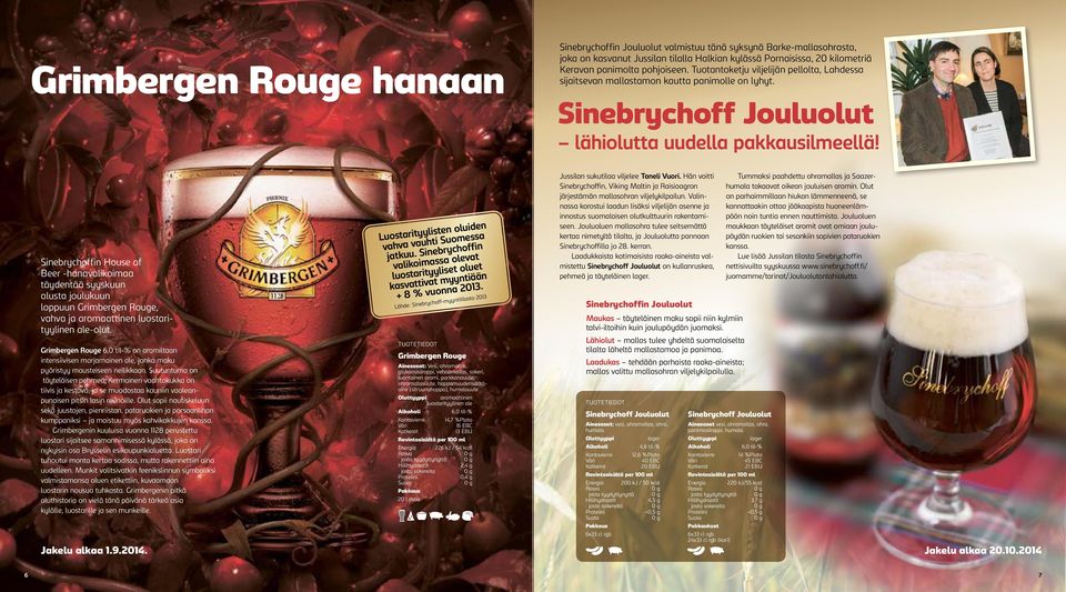 Sinebrychoffin House of Beer -hanavalikoimaa täydentää syyskuun alusta joulukuun loppuun Grimbergen Rouge, vahva ja aromaattinen luostarityylinen ale-olut.