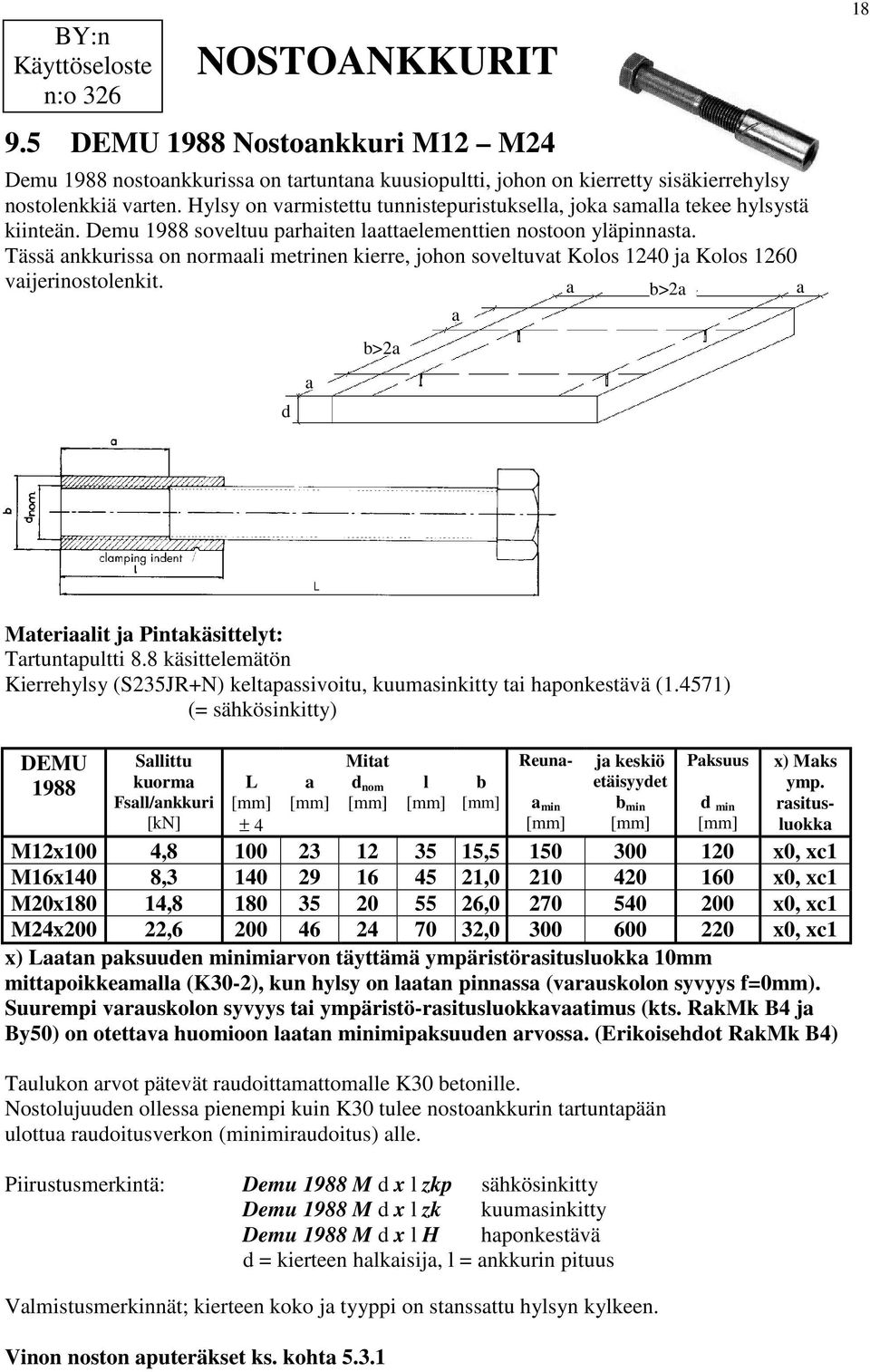 Tässä nkkuriss on normli metrinen kierre, johon soveltuvt Kolos 1240 j Kolos 1260 vijerinostolenkit. d b>2 b>2 18 Mterilit j Pintkäsittelyt: Trtuntpultti 8.