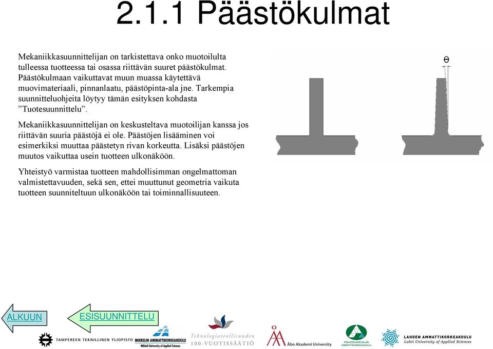 Mekaniikkasuunnittelijan on keskusteltava muotoilijan kanssa jos riittävän suuria päästöjä ei ole. Päästöjen lisääminen voi esimerkiksi muuttaa päästetyn rivan korkeutta.