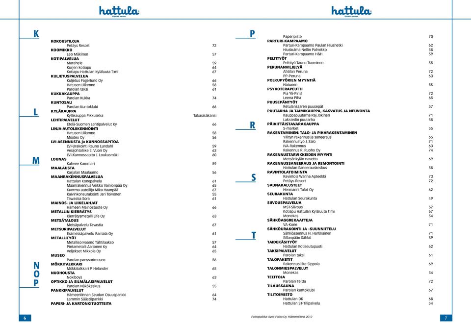 LINJA-AUTOLIIKENNÖINTI Hatusen Liikenne 58 Miodex Oy 56 LVI-ASENNUSTA ja KUNNOSSAPITOA LVI-Urakointi Rauno Lundahl 59 Vesijohtoliike E. Vuori Oy 63 LVI-Kunnossapito J.