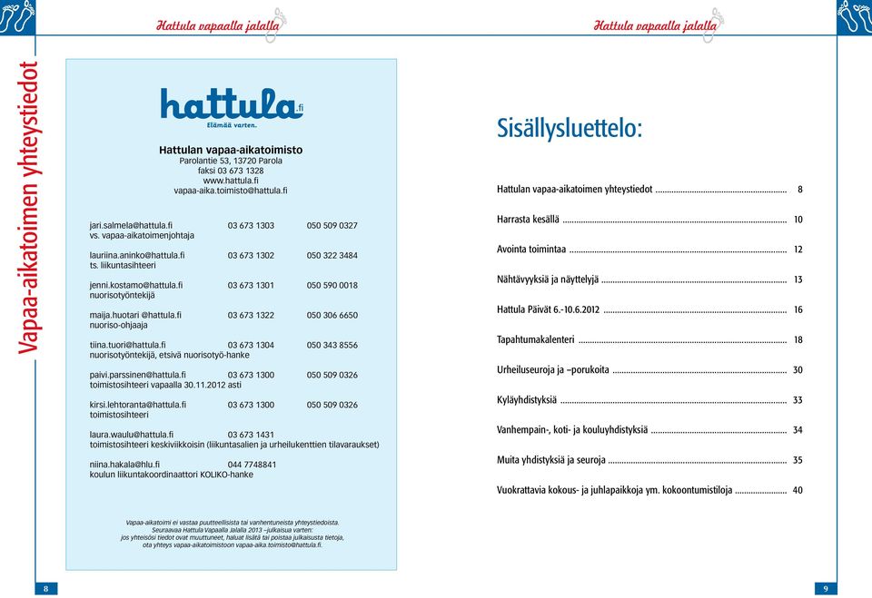 fi 03 673 1301 050 590 0018 nuorisotyöntekijä maija.huotari @hattula.fi 03 673 1322 050 306 6650 nuoriso-ohjaaja tiina.tuori@hattula.