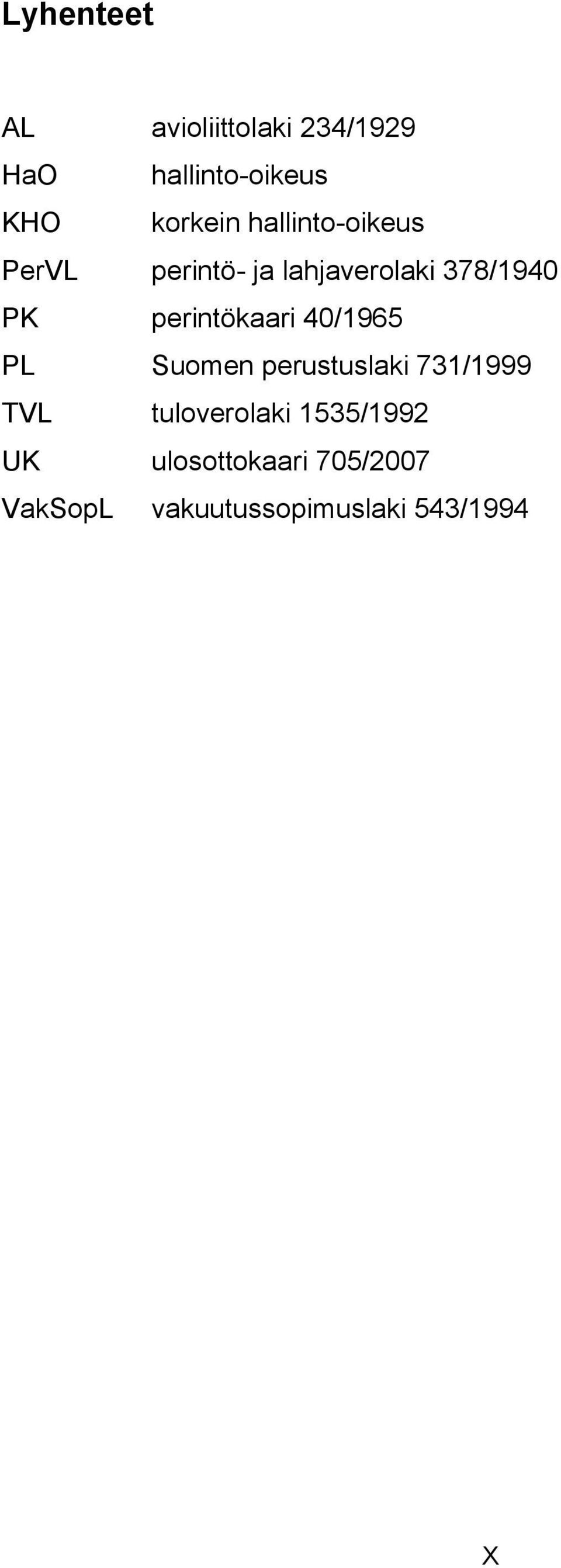 perintökaari 40/1965 PL Suomen perustuslaki 731/1999 TVL