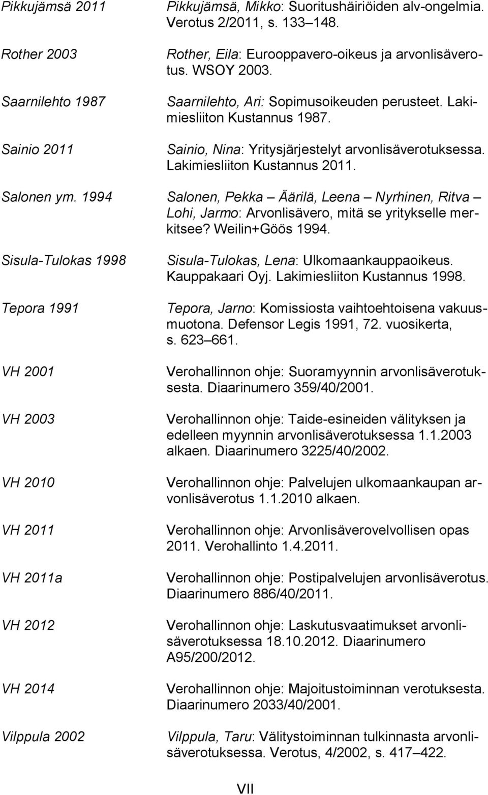 1994 Salonen, Pekka Äärilä, Leena Nyrhinen, Ritva Lohi, Jarmo: Arvonlisävero, mitä se yritykselle merkitsee? Weilin+Göös 1994.