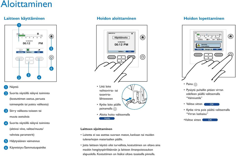 0 l/min Valmiustila Virran katkaisu Peruuta Navigoi OK 6 2 3 4 2 3 4 Näyttö Suorita näytöllä näkyvä toiminto (kostuttimen asetus, peruuta toimenpide tai poistu valikosta) Siirry valikosta toiseen tai