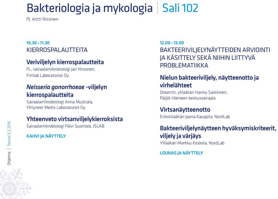 Muotiala, Yhtyneet Medix Laboratoriot Oy Yhteenveto virtsanviljelykierroksista Sairaalamikrobiologi Päivi Suomala, ISLAB KAHVI ja näyttely 12.00 13.