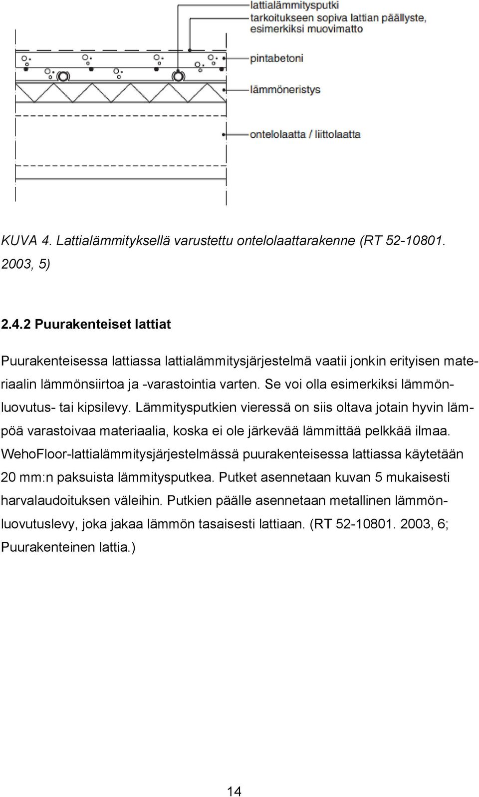 WehoFloor-lattialämmitysjärjestelmässä puurakenteisessa lattiassa käytetään 20 mm:n paksuista lämmitysputkea. Putket asennetaan kuvan 5 mukaisesti harvalaudoituksen väleihin.