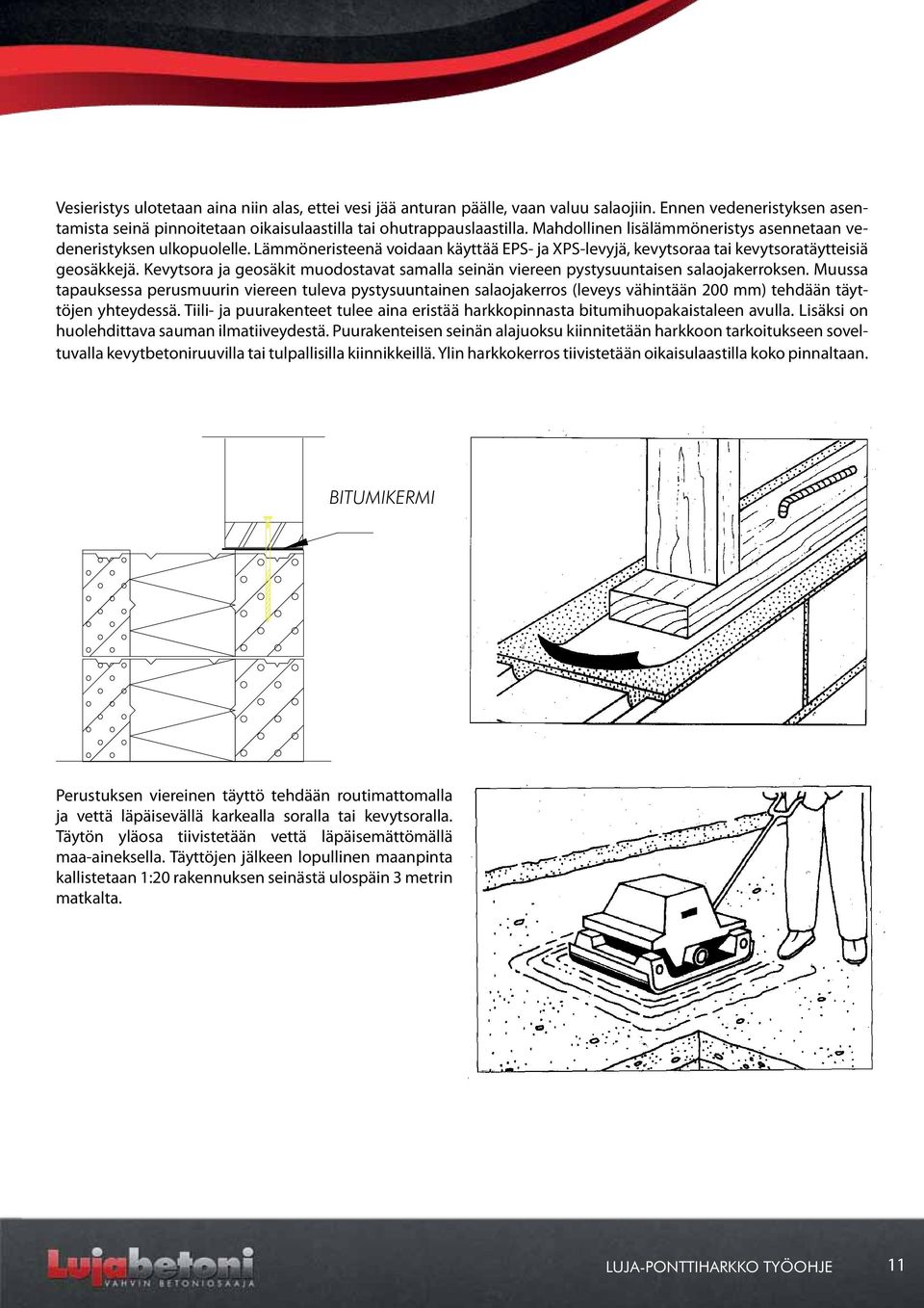 Kevytsora ja geosäkit muodostavat samalla seinän viereen pystysuuntaisen salaojakerroksen.