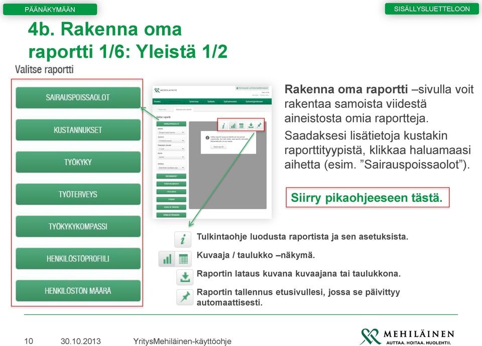 Sairauspoissaolot ). Siirry pikaohjeeseen tästä. Tulkintaohje luodusta raportista ja sen asetuksista.