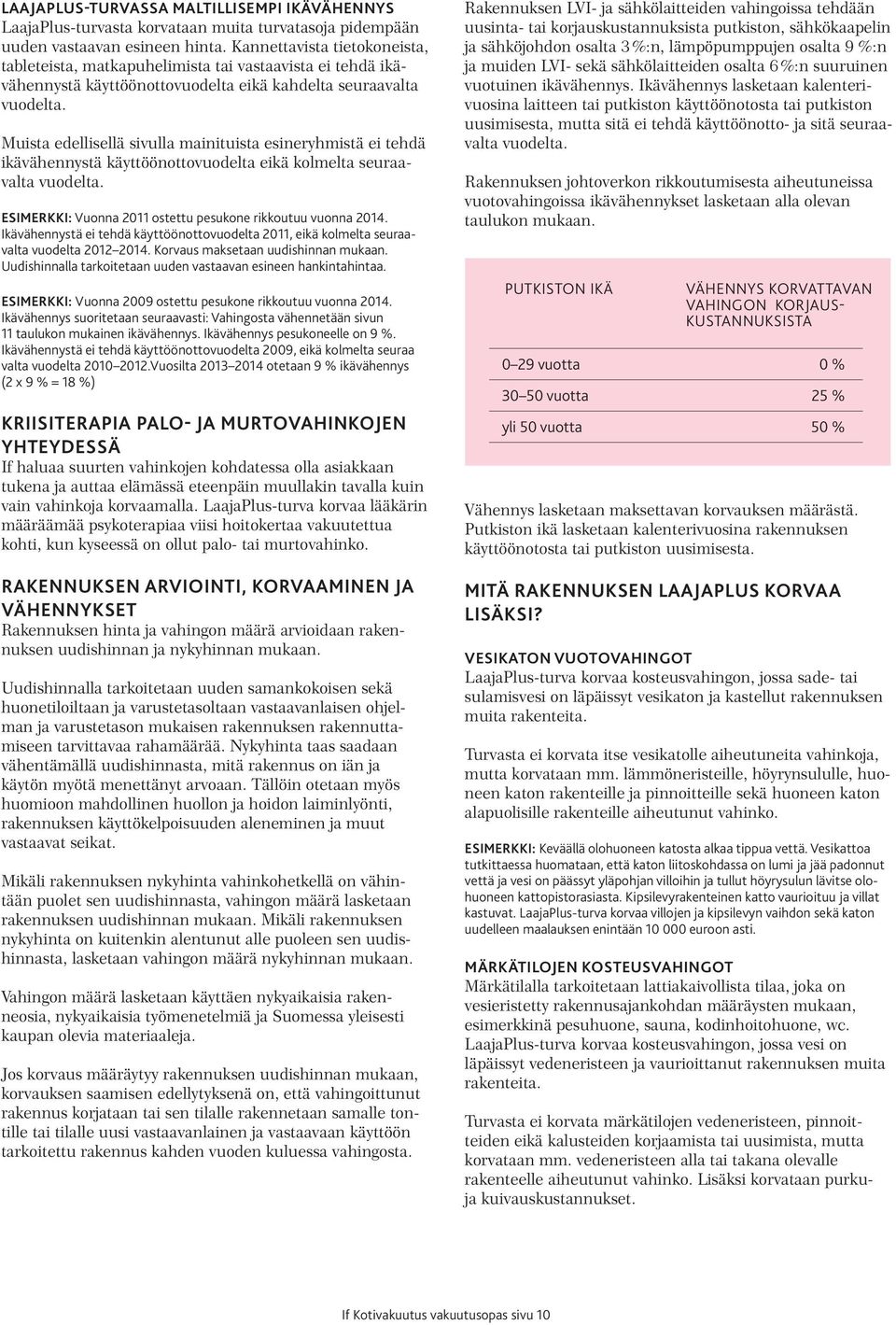 Muista edellisellä sivulla mainituista esineryhmistä ei tehdä ikävähennystä käyttöönottovuodelta eikä kolmelta seuraavalta vuodelta. ESIMERKKI: Vuonna 2011 ostettu pesukone rikkoutuu vuonna 2014.